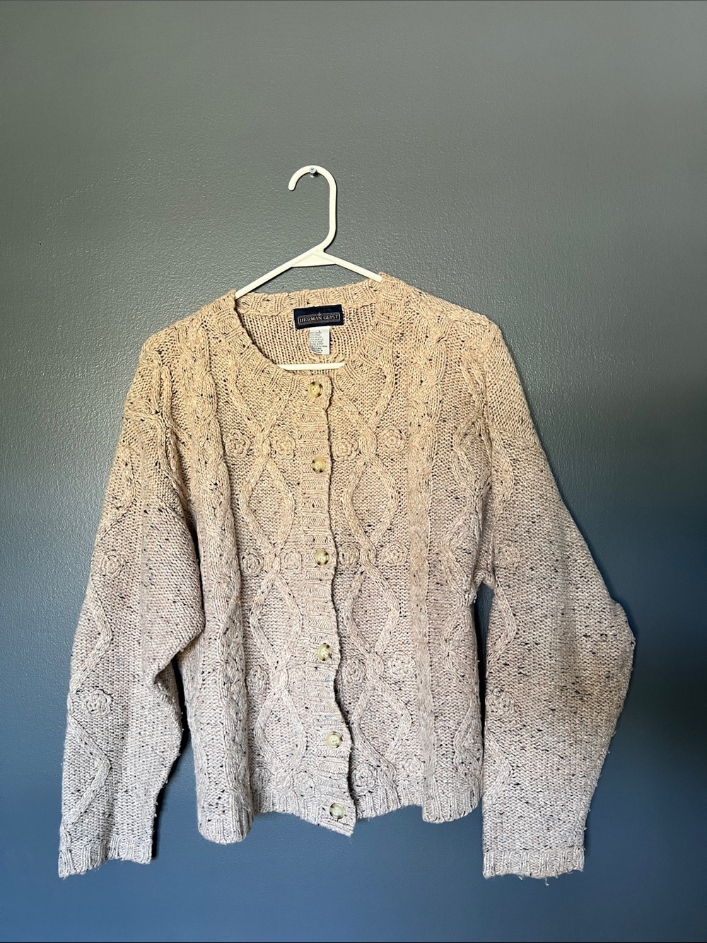 Herman Geist Women’s Large Cable Knit Wool Blend Cardigan Sweater
